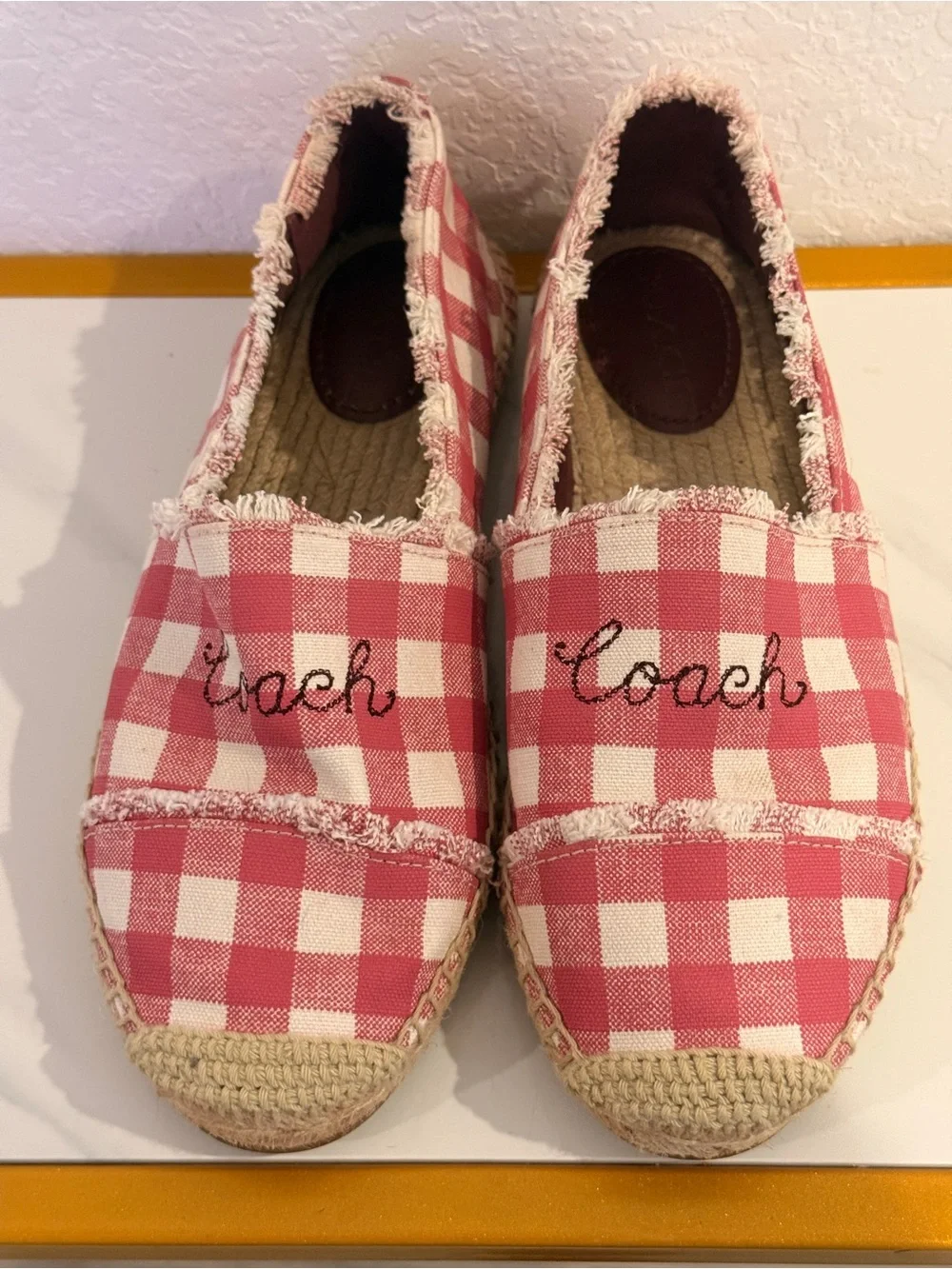 Coach‎ Pink and White Gingham Espadrille Flats